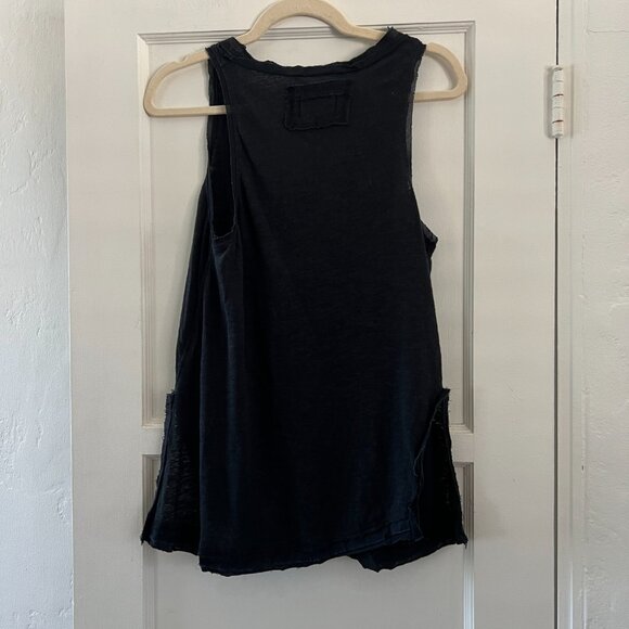 Free People Women's Love Language Solid Tank black linen slit hem henley XS - Picture 9 of 11